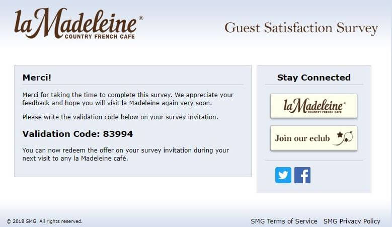 Madeleine Café guest satisfaction Code