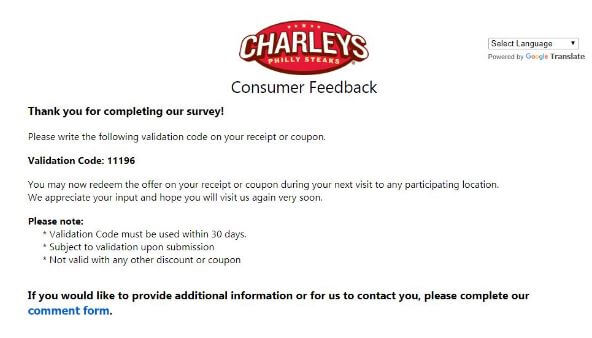 win free tell charlys survey 