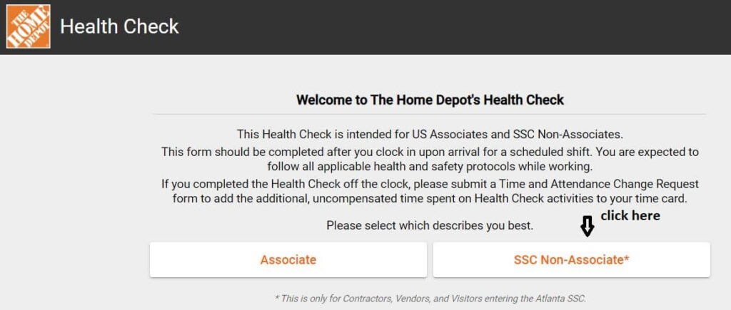 Home Depot Health Check SSC Non-Associate Login