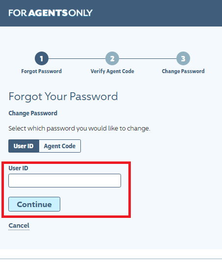 Add User Id and Click on Continue in ForAgentOnly Portal