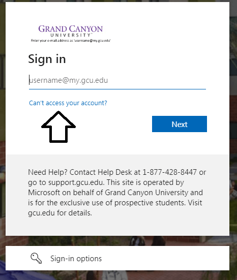 Click on Can't Access Your Account in GCU Student Portal Login Page