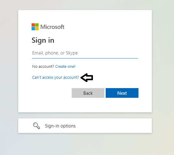 Click on Can't Access Your Account in Login Page