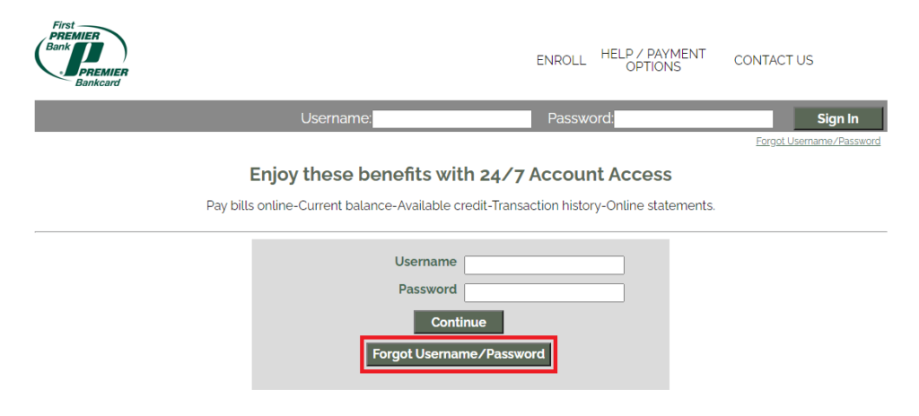 Click on Forgot Username or Password in Mypremiercreditcard Login Page