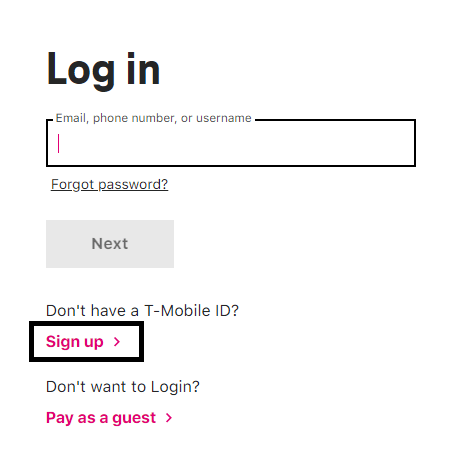 Click on Sign Up in T-Mobile Switch Carrier Website