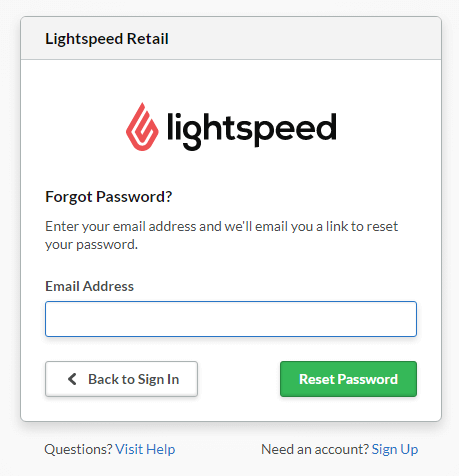 Enter Email Address and Click on Reset to Change Lightspeed Retail Login Password