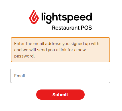 Enter Email Address and Click on Submit to Reset Lightspeed Restaurant POS Password