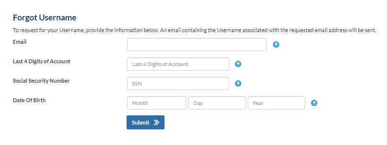 Enter Required Details and Click on Submit to Recover Forgot MyIndigoCard Username