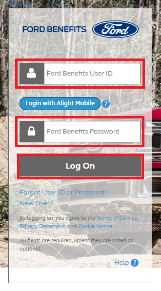Enter User Id and Password to Login in MyFordBenefits Account