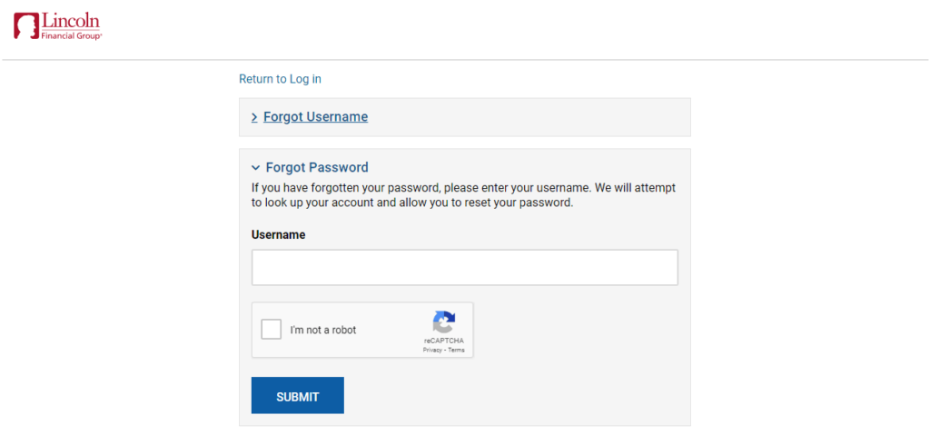 Enter Username and Click on Submit to Reset My Lincoln Login Password