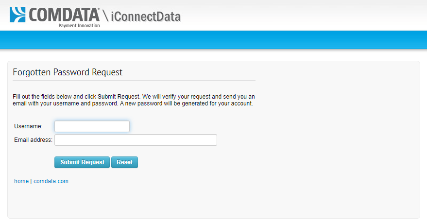 Enter Username and Email Address to Reset ComData Card Login Password