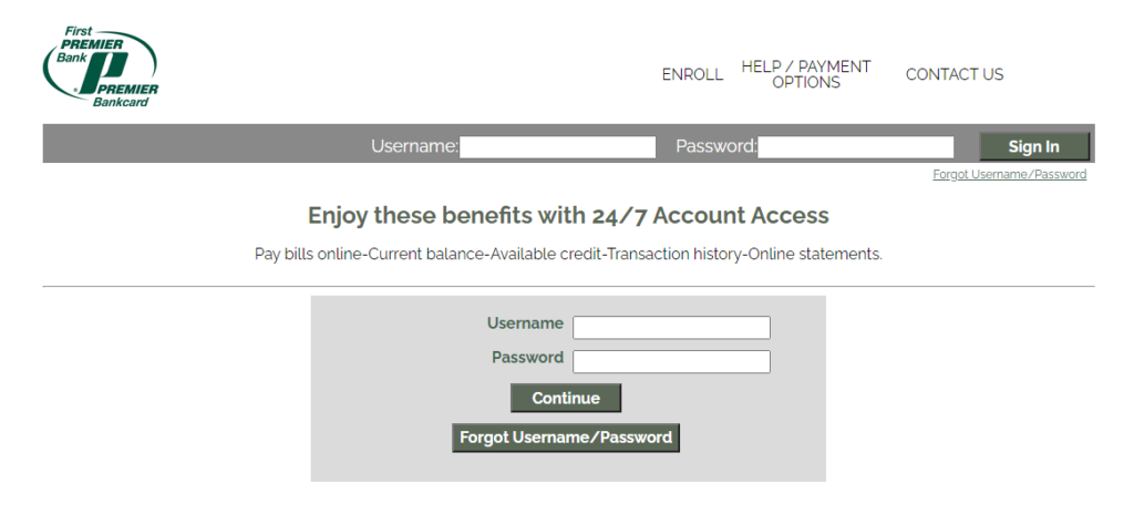 Enter Username and Password and Click on Continue to Login in mypremiercreditcard