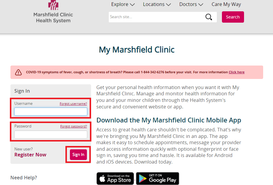Enter Username and Password and Click on Sign In to Login My Marshfield Clinic Portal