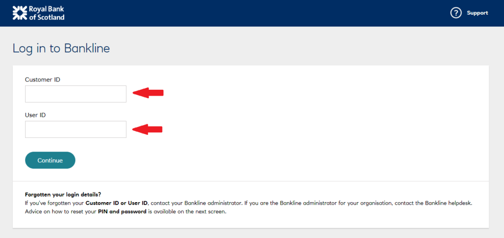 Enter Username and Password to RBS Bankline Login