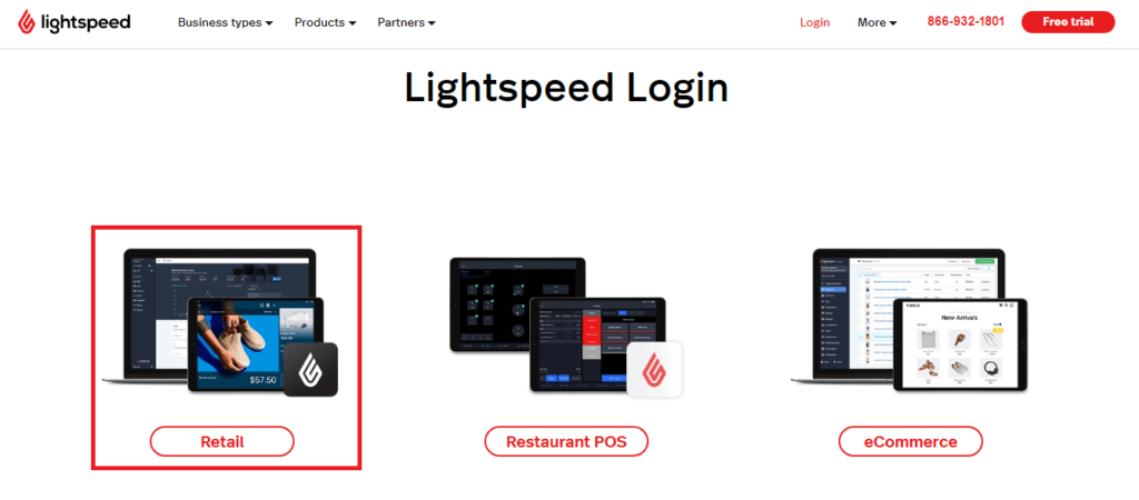 Open Lightspeed Login and Click on Retail