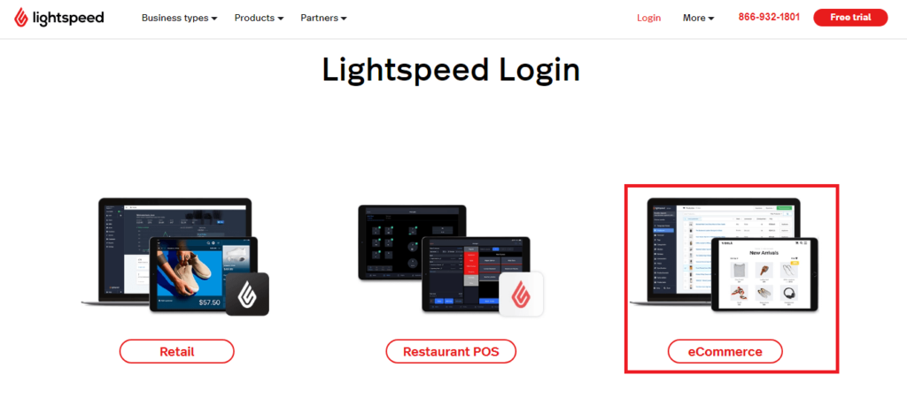 Open Lightspeed Login and Click on eCommerce