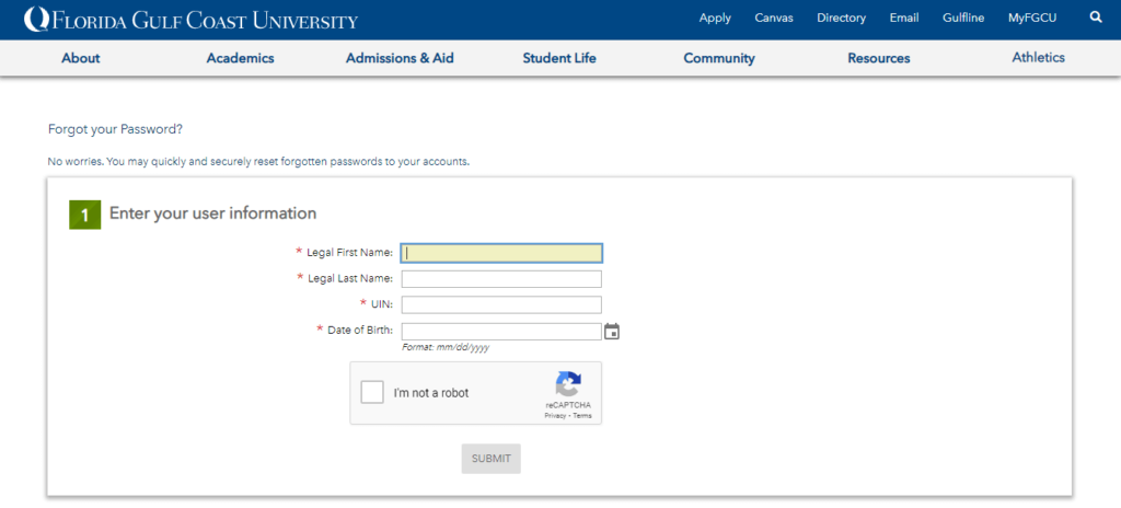 Reset FGCU Login Password