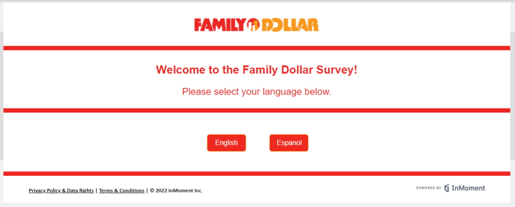 Select Language to Participate in Family Dollar Survey at www.Ratefd.com