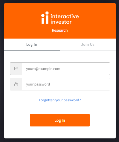 Type Username and Password and Click on Login in Interactive Investor Research Account