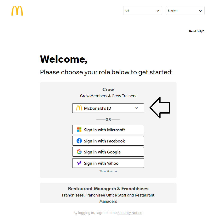 choose mcdonalds id