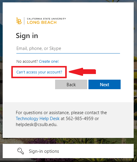 click on cant access your account in csulb login page