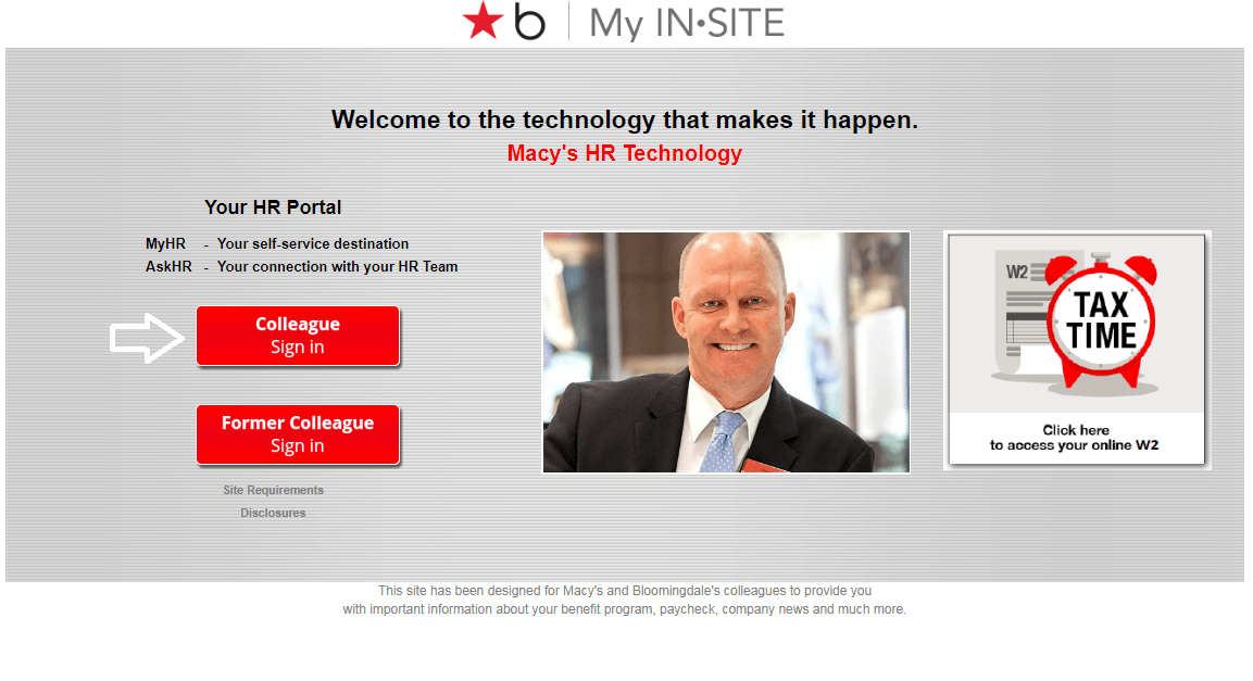 click on colleague sign in macys hr technology page