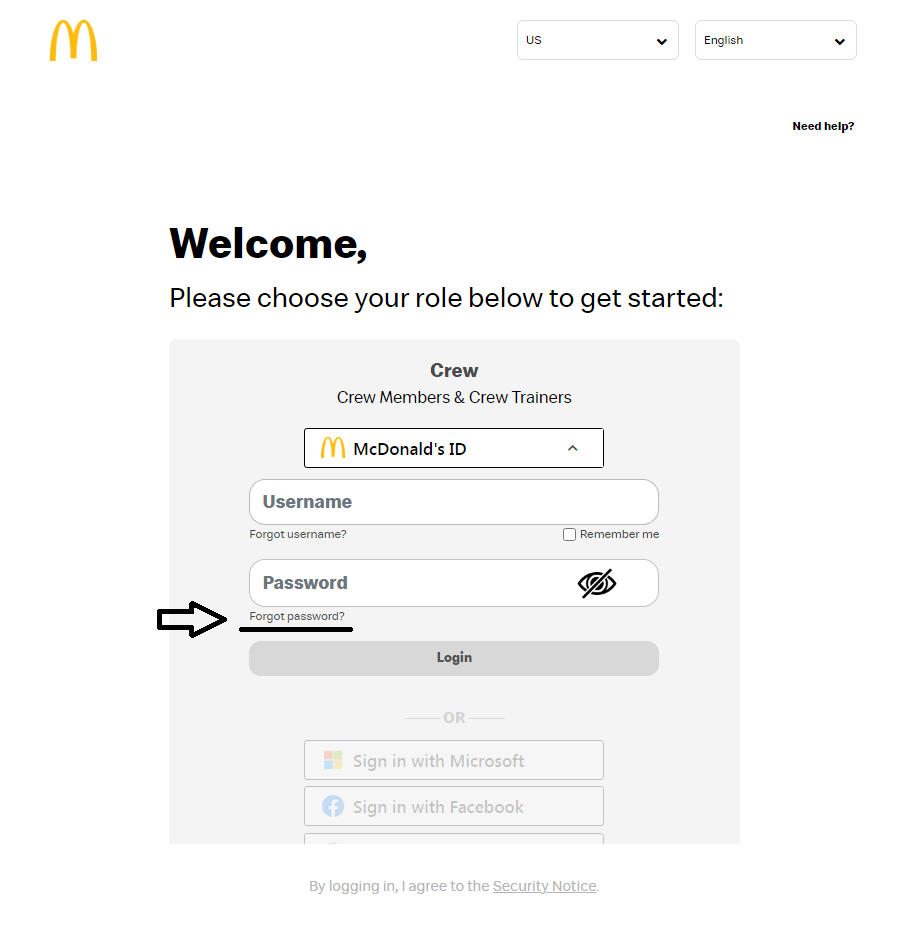 click on forgot password in accessmcd account page