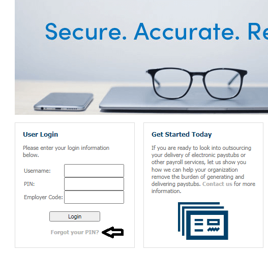 click on forgot your pin in uspayserv login page