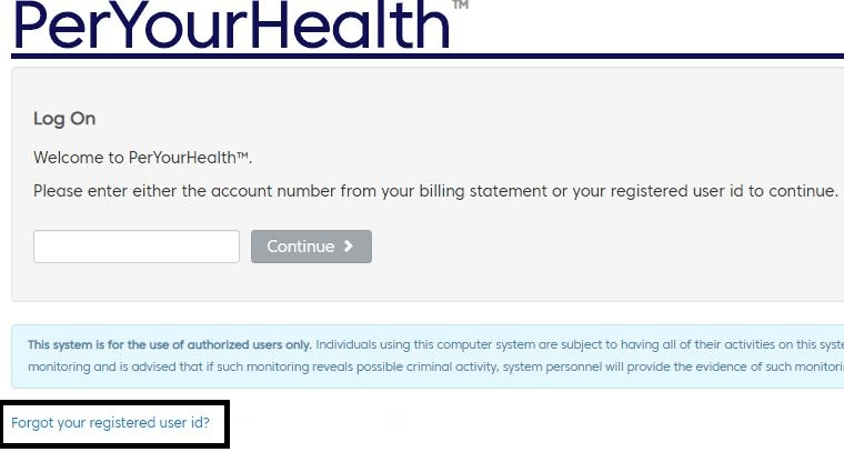 click on forgot your registered user id in peryourhealth login page