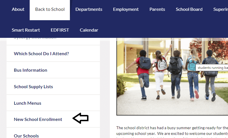 click on new school enrollment in backto school tab in myoneclay portal