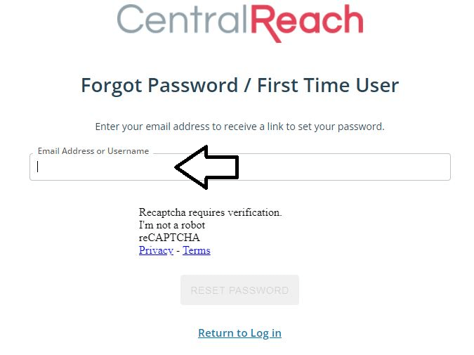 enter email address to reset centralreach member area login page