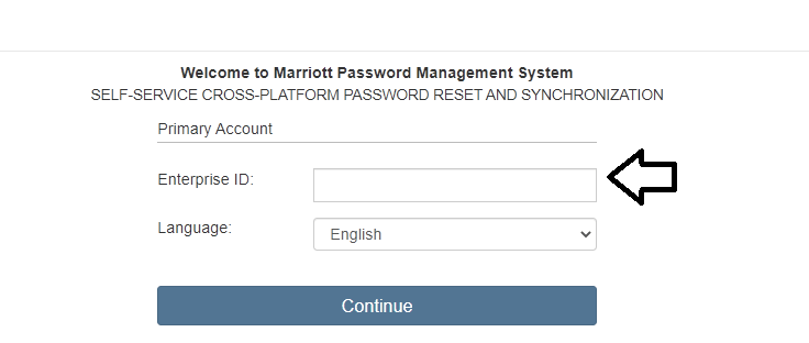 enter enterprise id and click on next to change marriott password challenge at mhub marriott login