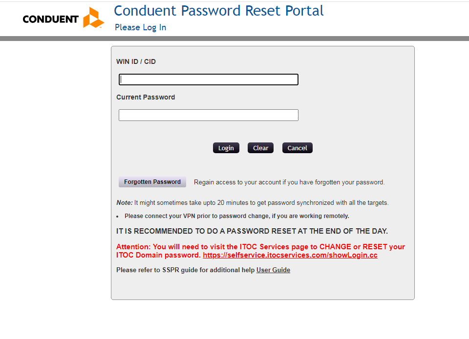 enter required details and click on login to reset conduent connect login password