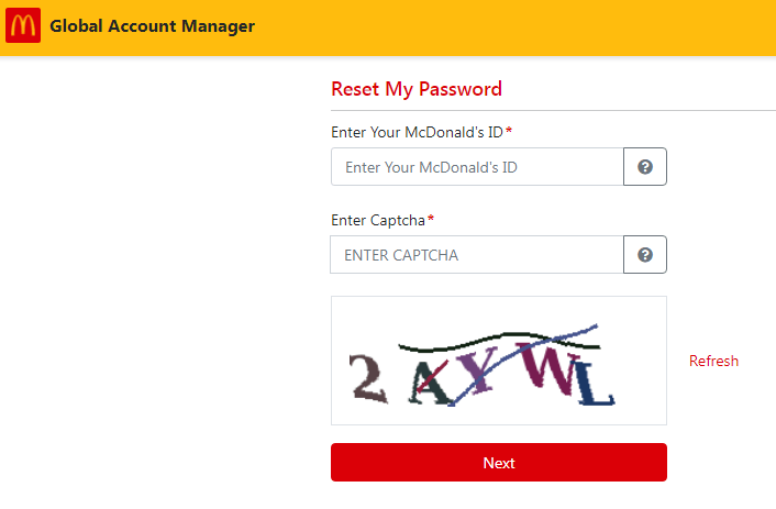 enter required details and click on next to reset accessmcd login password