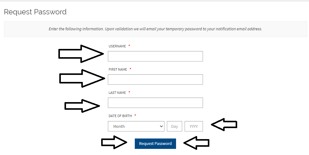 enter required information and click on request password to reset intermountain bill pay password
