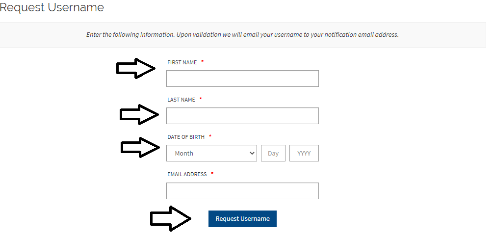 enter required information and click on request username to change intermountain bill pay username