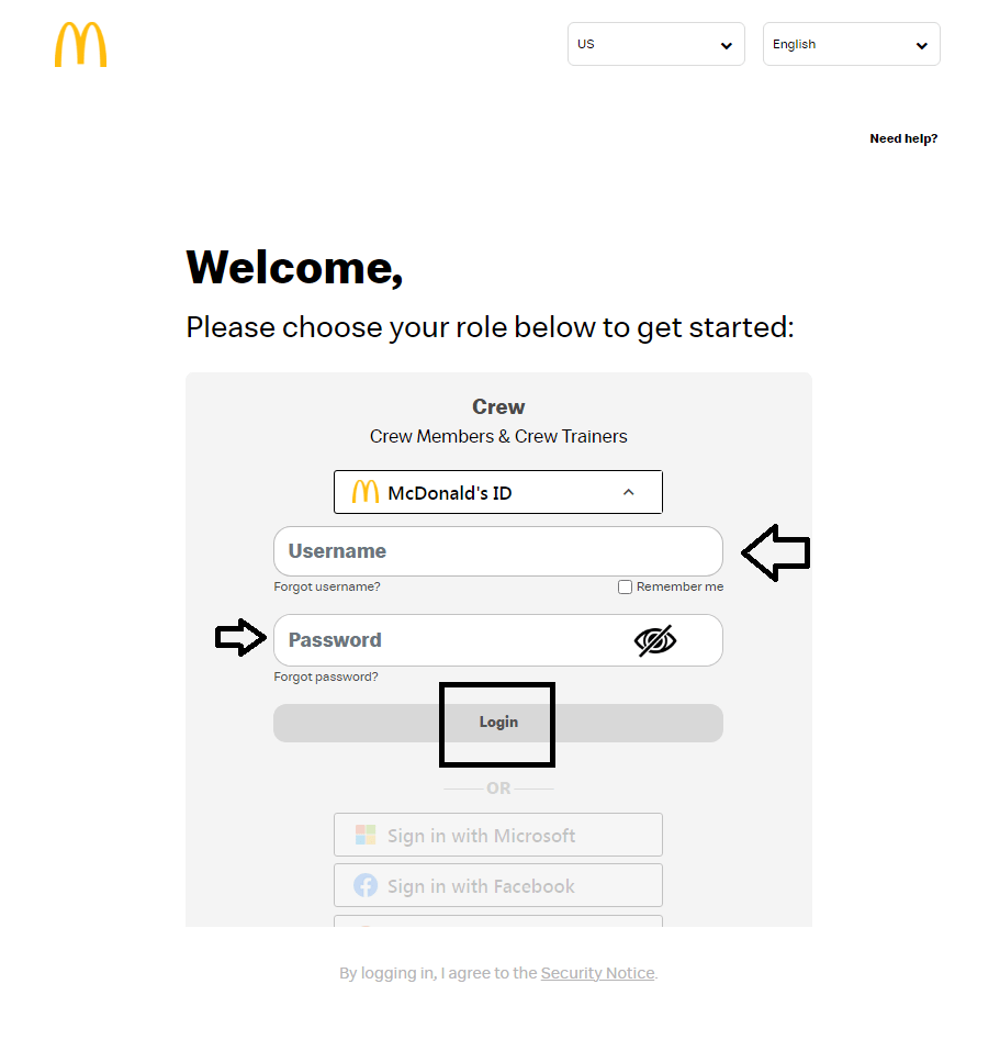 enter username and password and click on login to open accessmcd account