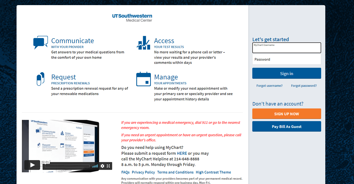 enter username and password for mychart ut southwestern login