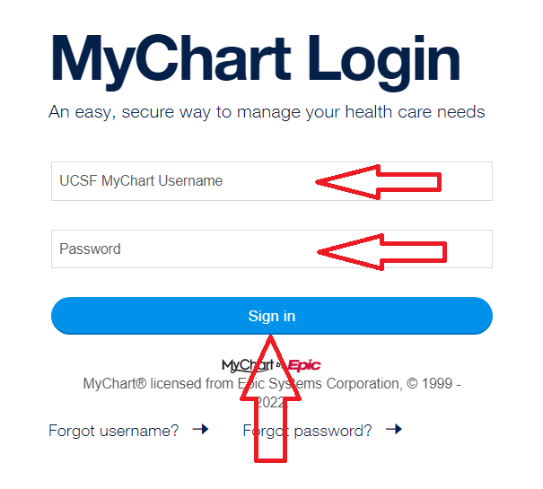 enter username and password to login to ucsf mychart account