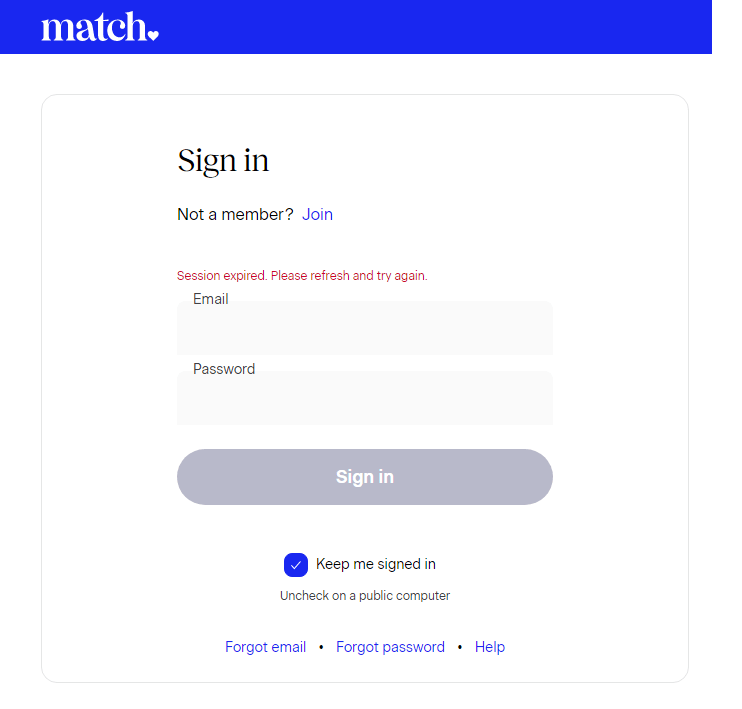 match.com login page