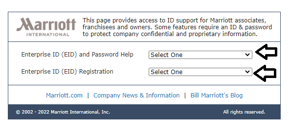 select enterprise id and platform help 4myhr marriott login