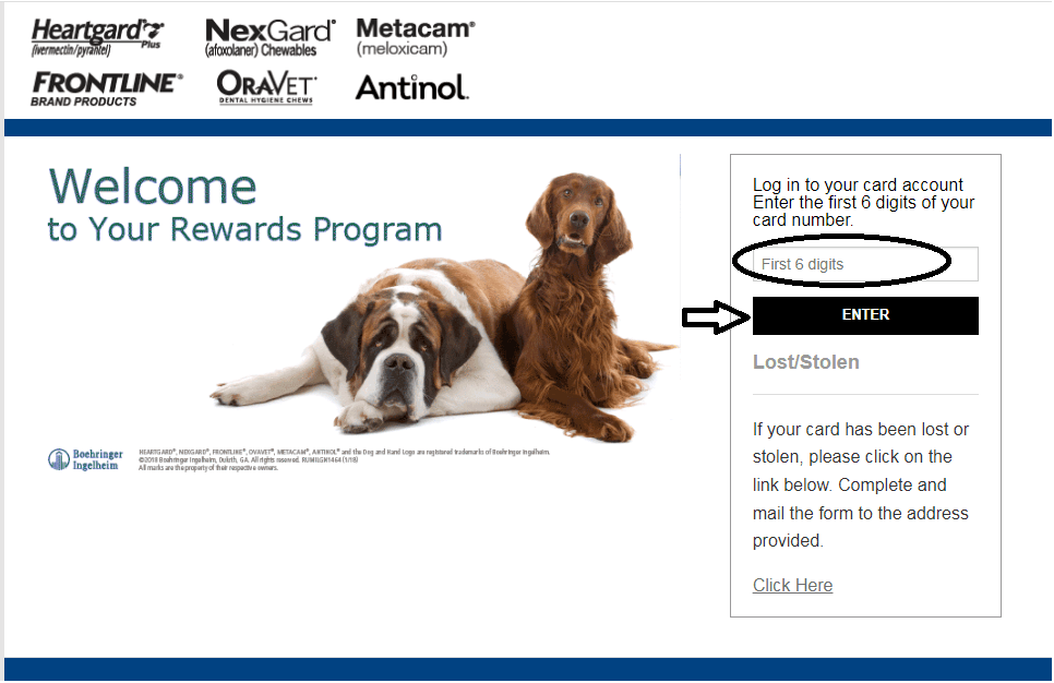 type six digit code and click on enter to activate bi pet rebates card