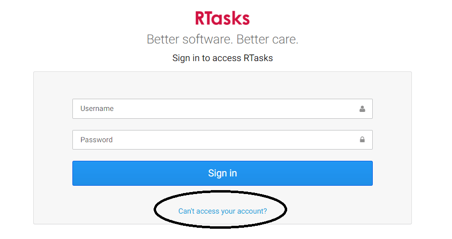 click on cant access your account reset rtasks login password