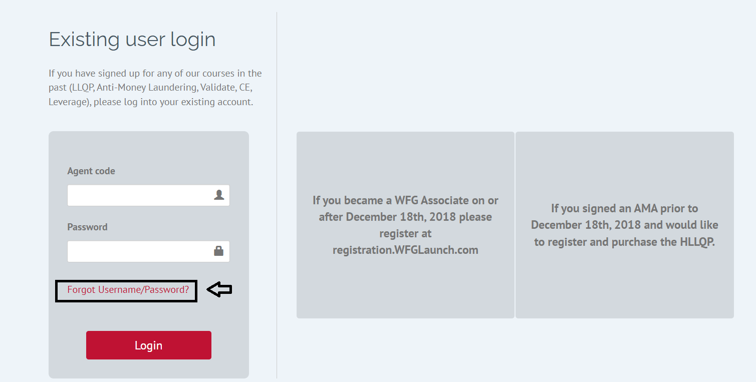 click on forgot username or password in wfgei hllqp login page