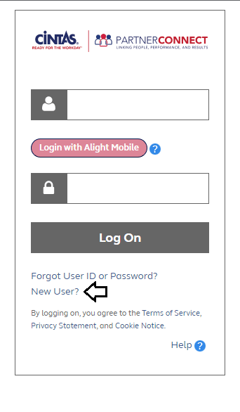 click on new user in cintas partner connect login page