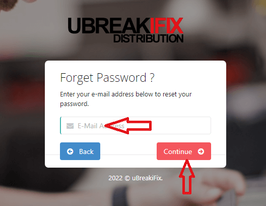 enter email address and click on continue in ubreakifix login page