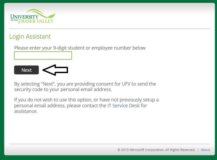 enter student or employee number to reset myufv login password