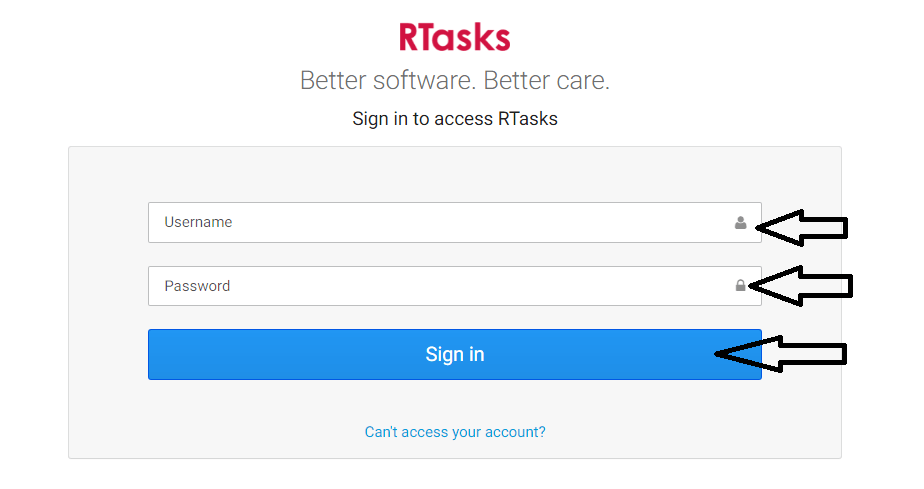 enter username and password then click on sign in to login to rtasks account