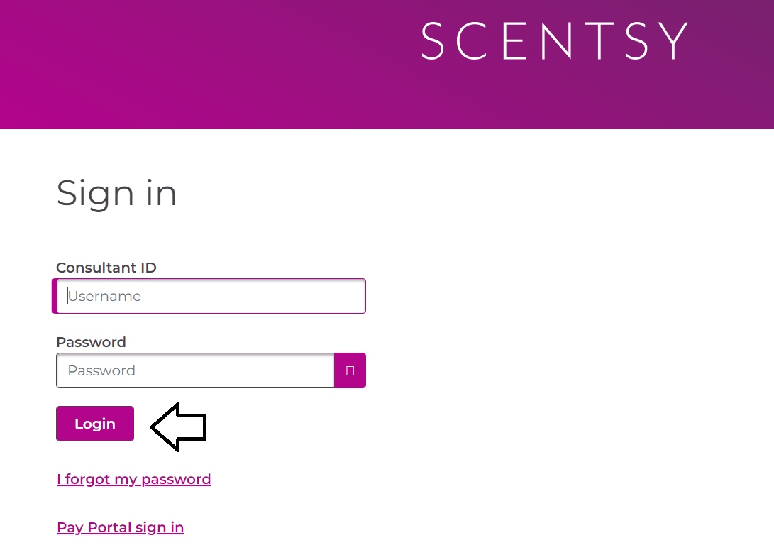 enter username and password to login to scentsy workstation website