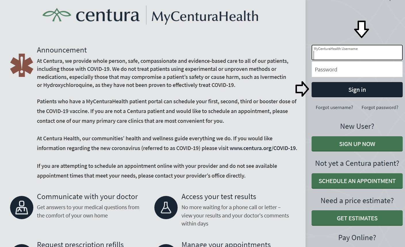 login to mycenturahealth patient portal