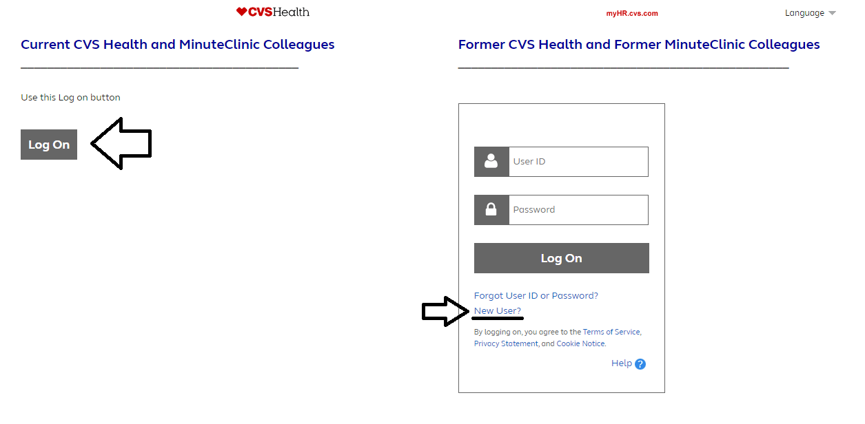 open myhr cvs website and click on new user